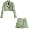 Summer Women 2 Pieces Set Cropped Blazers and Short Skirt Suit Fashion Casual Chic Lady Outfits 220221