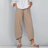 Cysincos Vintage Pościel Spodnie Damskie Letnie Spodnie Casual Elastyczna Talia Asymetryczne Pantalon Kobiet Przycięte Pants Oversized 20113