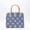 Shopping Bags Cotton Woven Retro Handmade Flower Handbags Bamboo Handle Hand Yellow Large Capacity Tote Beach Travel Straw 220303