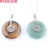 Wojiaer Round Pendant Stone Natural Pink Crystal Quartz رمز هندسي سحر شفاء النساء رجال قلادة BO927