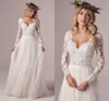 A Line Long Sleeve Bridal Dresses Boho Wedding Dress 2021 Tulle Lace Long Ivory Vestido De Novia Open Back Plus Size271S