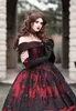 Gothic Belle Red black Upscale Fantasy Wedding Dresses Gown Lace Applique Exposed Boning Corset Lace Applique Beading Victorian masquerade