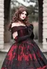 Gothic Belle Red Black UpScale Fantasy Wedding Dresses Gown Lace Applique Exposed Bening Corset Lace Applique Beading Victorian MA246P