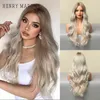 Hair Synthetic Wigs Cosplay Henry Margu Long Ombre Brown Light Ash Platinum Blonde Wavy Wigs Cosplay Party Synthetic Wig for Women High Temperature Fibre 220225