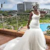 Ontwerper NIEUWE AFRIKAANSE Afrikaanse zeemeermin plus size jurken Backless Lace Appliques Court Train Black Girls Wedding Jurken Bruidjurken Vestidos