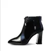 Spring Autumn Patent Leather Thick High Heels Pointed Toe Faux Leather Zipper Style Sexy Ankle Womens Boots Bota Feminina Y200915 GAI GAI GAI