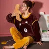 メリフルの冬の暖かいベルベットのパジャマのセットのための女性ファッションフランネルの女性の睡眠服スーツatoffホームぬいぐるみ女性の柔らかいナイトウェア201109