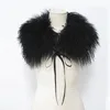 Real Mongoliet Sheep Fur Collar Scarf For Jacket Coat Beach Wool med remmar Solid Black White Women äkta päls krage vinter y2017628879