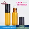 Sedorate 50 Stück/Lot Braunglas-Flasche für ätherische Öle, Mini-Glasfläschchen, 5 ml, Glas-Stahl-Rollerflasche, elektronische Zigarette, RYGR43