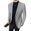 Style britannique Mens Blazer Costume Veste Plaid Casual Blazer Masculino Stade De Mariage Hommes Robe Manteau Veste Costume Homme 201104