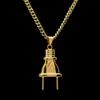 14K Gold Plated Mens Hip Hop Lighting Plug Pendant Necklace with 70cm Long Cuban Link Chain Jewelry