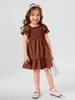 Peutermeisjes Shirred Flounce Sleeve Ruffle Hem Jurk Zij