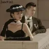 أغطية الرأس Janevini أنيقة قبعة الزفاف شبكة عشاء حزب الزفاف القبعات خمر البريطانية الزهور اللؤلؤ النساء العروس دبوس كوكتيل الأسود