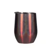 10 Colors 12oz Glitter Wine Tumbler with Lids Straws Stainless Steel Rainbow Egg Shaped Mug Double Walled Insulated Vacuum Mug Glass KKA1766