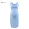 Women's Maternity Sleeveless Dresses Maternity Tank Tops Side Ruched Knee Length Dress Mama Baby Shower Pregnancy Clothes Dress G220309