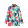 Womens Tie-Dye Simplicity Blazers 패션 트렌드 긴 소매 옷깃 더블 브레스트 미드 길이 겉옷 디자이너 여성 겨울 캐주얼 정장