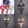 Sexy Mesh Embroidery Bikini Swimwear Double Letter Metal Chain Swimsuit Women Summer Bathing Suit