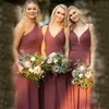 Sexy Simple Dusty Pink A Line Prom Dresses Deep V Neck Spaghetti Straps Floor Length Wedding Guest Dress Maid of Honor Gowns Custom Made