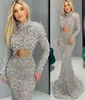 ASO EBI 2022 Arabisch Plus Size Luxe Sparkly Silver Prom Dresses Crystals Slobed Lace Avond Formal Party Second Reception Verjaardag Engagement Jurken Jurk