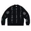 メンズセーターメンズ刺繍クルーネックスウェットシャツプルオーバー冬の厚いゆるい衣服ファッションループマスキュリナスジェンガーブラック