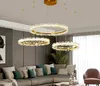 Candelabro de cristal conduzido moderno para sala de estar três anel de iluminação de ouro decoração de casa cristal lâmpadas combinadas círculo elétrico de luz