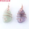 Wojiaer Natural Stone Copper Wire Wrap 펜던트 불규칙 비드 여성을위한 장미 금 목걸이 남성 Reiki 치유 보석 선물 Bo915