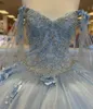 Cinta azul claro quinceanera vestidos 2022 para doce 15 festa moda 3d flor rendas apliques de luxo princesa vestidos de aniversário quince273l