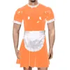Плюс размер Хэллоуин сексуальные мужчины горничные косплеи платье с коротким рукавом WetLook PVC Домохозяйка Униформа A-Line Mini платье с фартуком