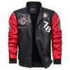 Mens Embroidery Leather Jacket Men Stand Collar Baseball Uniform Jackets Coat Male Winter Warm Bomber Coats Outerwear 201114
