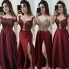 2021 Sexy Prom Klänningar Hög Split Med Lace Top Burgundy Dubai Arabiska Tillfälle Evening Wear Party Gowns A Line