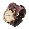 Smycken Vintage Distressed Woven Cowhide Bracelet Watch Wide Leather Punk Men's Watch Armband