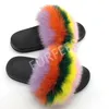 Women's Cute Ladies Winter Furry Plush Fluffy Slippers Real Fox Fur Home Shoes Women Slides Sandals Stripe Flip Flops Y2 20