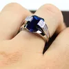 Top Vente Drop Shipping Bijoux De Luxe 925 En Argent Sterling Princesse Coupe Bleu Saphir CZ Diamant Pierres Précieuses Hommes Hommes Bague De Mariage Anneau Cadeau