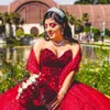 Escuro Vermelho Lantejoulas Rendas Bola Doce 16 Vestidos Com Envoltórios Strapless Lace-Up Tule Princesa Quinceanera Vestidos Vestidosds de Festia formal