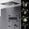 Accessoires de salle de bain Ensemble de douche noir 6 fonctions cascade de pluie brumeuse grande pomme de douche LED 600x800mm robinets mélangeurs thermostatiques jets de corps de massage