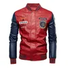 Giacca in pelle da uomo Bomber Giacca da baseball Biker Pu Coat Faux Pilot Fleece College Top in pelle Nero Slim Fit Moto 201128