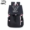 FengDong teenage girls school bags fashion black pink large school backpack waterproof book bag student girl luminous backpack LJ200918
