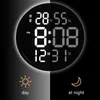 Simple Design Living Room LED Round Wall Clock Digital Display Temperature and Humidity Date Display Alarm Clock Home Bedroom De H1230