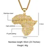 HIP Hop Rapper CZ Stone Bling Iced Out Africa Map Pendants 24inch Gold Color Stainless Steel Chain Necklace for Men Jewelry297M