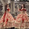 Gothic Red Gold Ball Gown Prom Dress 2021Off Shoulder Medieval Victorian Quinceanera Dress Corset Renaissance Evening Gowns Custom312i