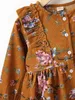 Robe en velours côtelé à imprimé floral pour petites filles, manches à volants, bordure à volants, SHE