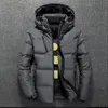 Inverno quente homem jaqueta casaco casual outono stand colar soprador grosso chapéu de pato branco parka masculino masculino para baixo jaqueta com capuz 201127