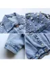 Capispalla per bambini primavera autunno per ragazza con giacca per bambini in denim a maniche lunghe perla cappotti casual vestiti per bambini alla moda