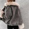Frauen Pelz Kragen Denim Jacken Mode-Trend Langarm Spleißen Verdicken Jean Mäntel Weibliche Winter Neue Fleece Lose Beiläufige Oberbekleidung