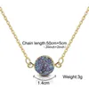 Elegante Ronde Druzy Resine Stone Necklace voor Vrouwen Gouden Sapphire Quartz Cirkel Charme Kettingen Ronde Platte Back Dome Cabochons Ketting Sieraden Gift