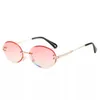 Frameless Trimmed Women Sunglasses Fashion Small Round Sun Glasses Metal Temples 7 Colors Wholesale