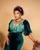 Aso Ebi 2022 arabe grande taille vert foncé sirène robes de bal dentelle col transparent soirée formelle fête deuxième réception anniversaire robes de fiançailles robe ZJ225