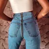 Новая сексуальная задняя молния длинные джинсы женщины базовые классические высокие талии тощий карандаш светло-голубой джинсовые брюки упругие растягивающие джинсы 201105