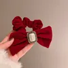 New Temperament Rhinestones Imitation Pearl Red Bow Hairpin Fashion Sweet Girl Women's Ponytail Hair Accessories