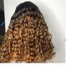 Paff Ombre Honey Blonde Curly Human Hair Wig Brazilian Remy Preplucked 13x4 레이스 전면 가발 Glueless Baby Hair for Women 8896650